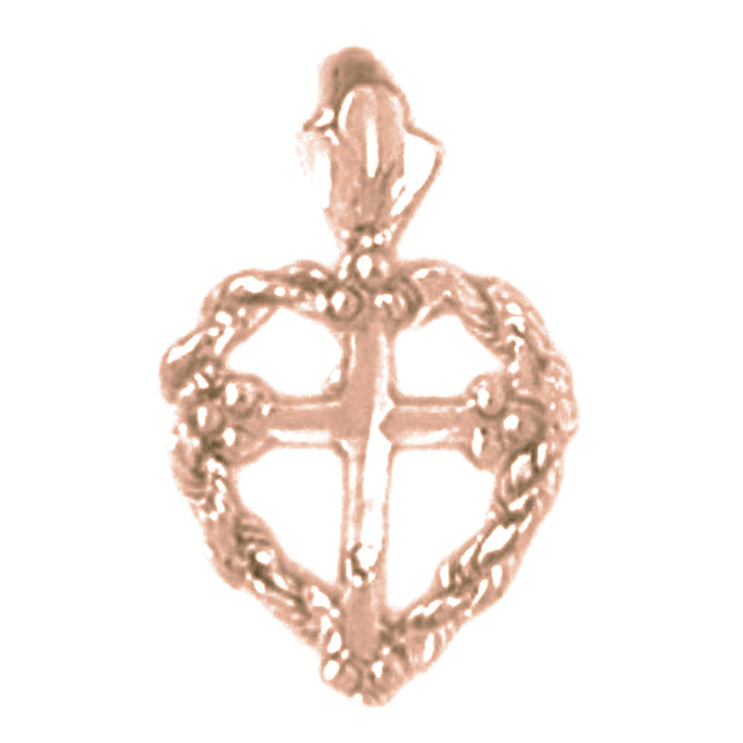 14K or 18K Gold Heart & Cross Pendant