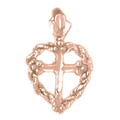 14K or 18K Gold Heart & Cross Pendant