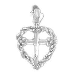 14K or 18K Gold Heart & Cross Pendant