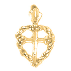 14K or 18K Gold Heart & Cross Pendant