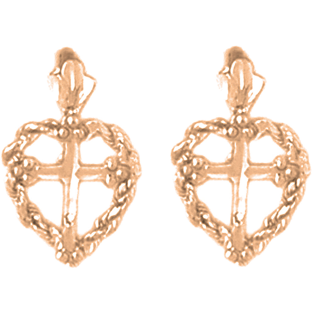 14K or 18K Gold 16mm Heart & Cross Earrings