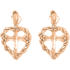 14K or 18K Gold 16mm Heart & Cross Earrings