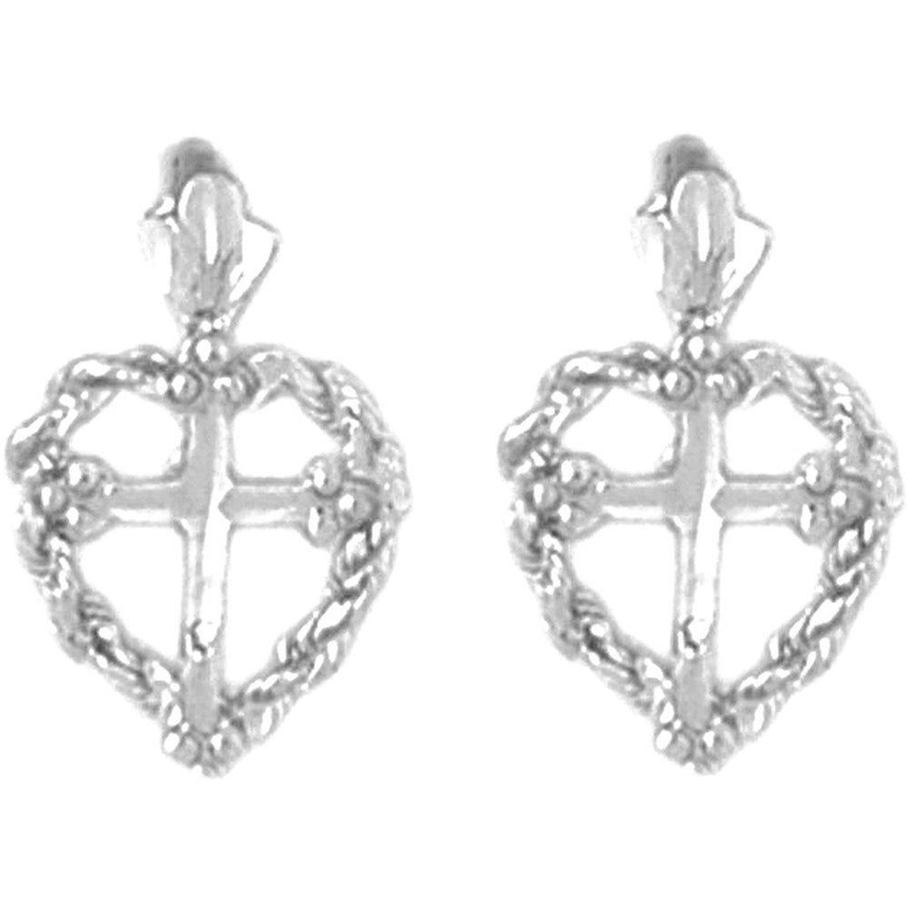 14K or 18K Gold 16mm Heart & Cross Earrings