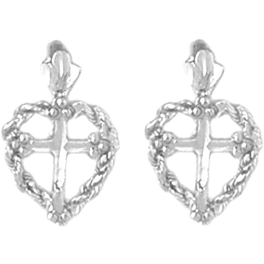 Sterling Silver 16mm Heart & Cross Earrings