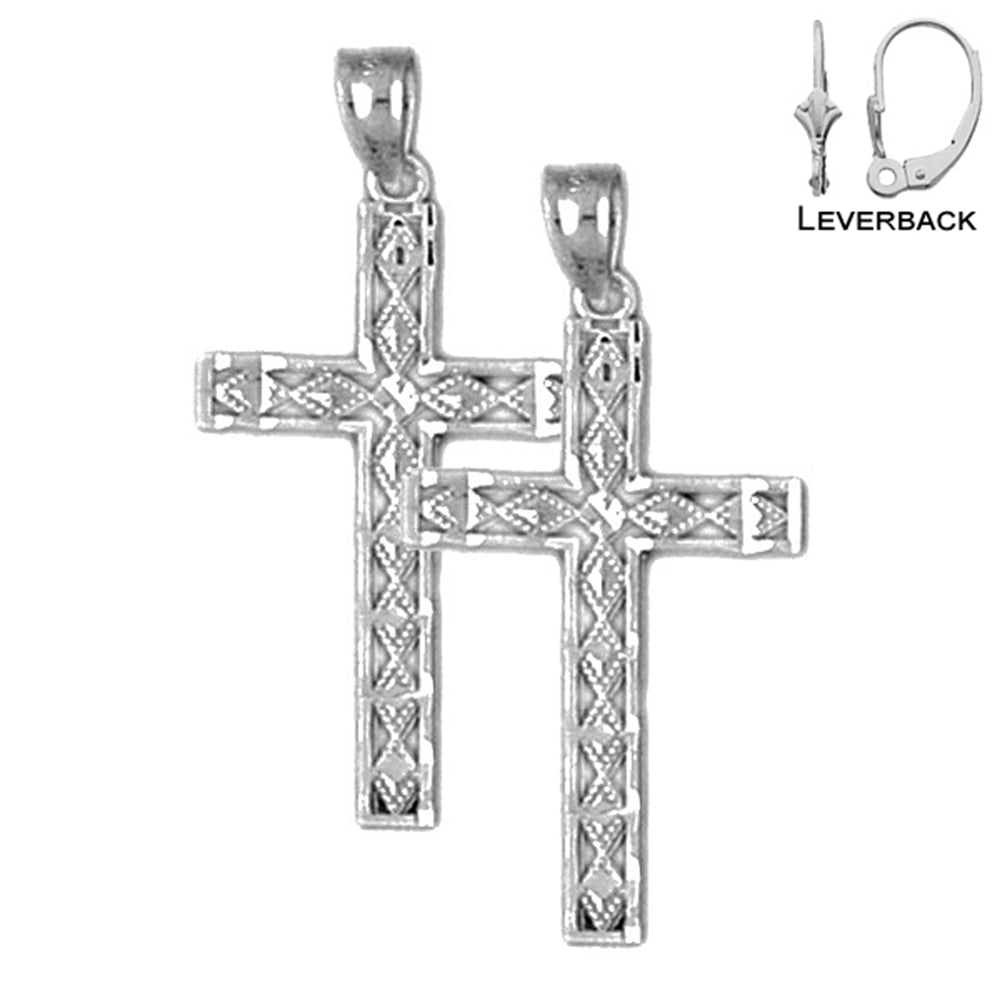 Sterling Silver 31mm Latin Cross Earrings (White or Yellow Gold Plated)