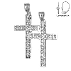 Sterling Silver 31mm Latin Cross Earrings (White or Yellow Gold Plated)