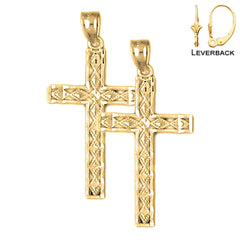 Sterling Silver 31mm Latin Cross Earrings (White or Yellow Gold Plated)