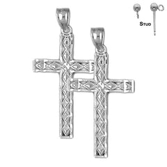 Pendientes de cruz latina de plata de ley de 31 mm (chapados en oro blanco o amarillo)