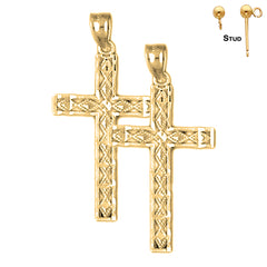 Sterling Silver 31mm Latin Cross Earrings (White or Yellow Gold Plated)