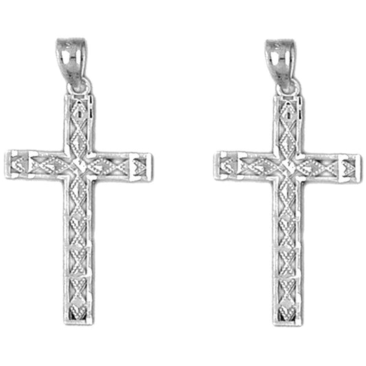 Sterling Silver 31mm Latin Cross Earrings