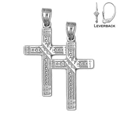 Sterling Silver 27mm Latin Cross Earrings (White or Yellow Gold Plated)