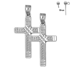 Sterling Silver 27mm Latin Cross Earrings (White or Yellow Gold Plated)