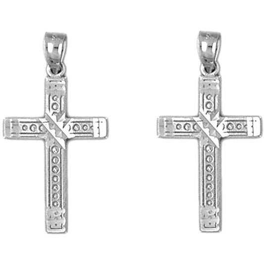 Sterling Silver 27mm Latin Cross Earrings