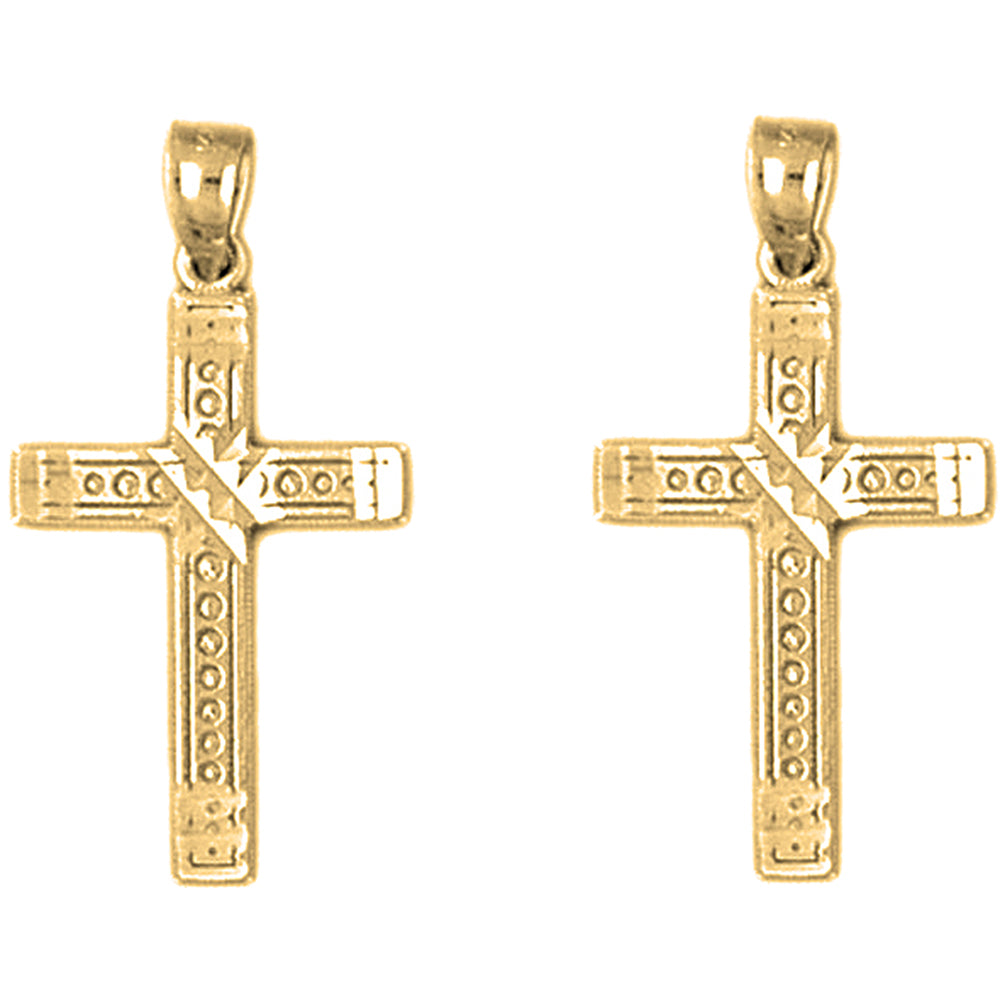 Yellow Gold-plated Silver 27mm Latin Cross Earrings