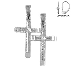 Sterling Silver 27mm Latin Cross Earrings (White or Yellow Gold Plated)