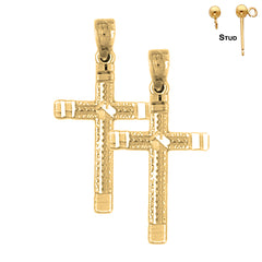 Sterling Silver 27mm Latin Cross Earrings (White or Yellow Gold Plated)