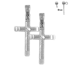 Sterling Silver 27mm Latin Cross Earrings (White or Yellow Gold Plated)