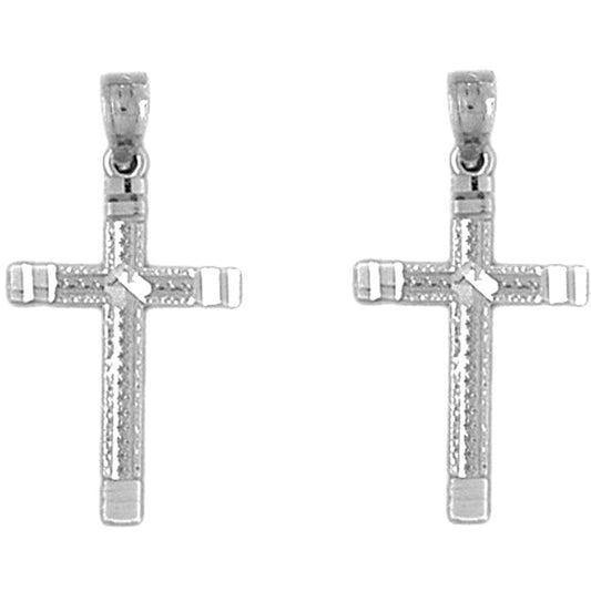 Sterling Silver 27mm Latin Cross Earrings