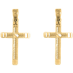 Yellow Gold-plated Silver 27mm Latin Cross Earrings