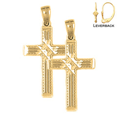 Sterling Silver 27mm Latin Cross Earrings (White or Yellow Gold Plated)