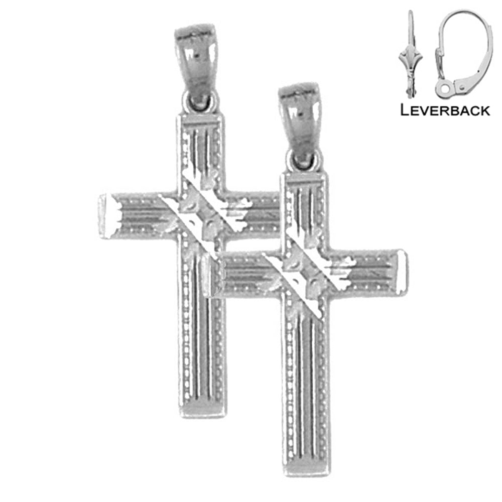 Sterling Silver 27mm Latin Cross Earrings (White or Yellow Gold Plated)