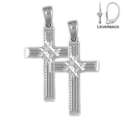 Sterling Silver 27mm Latin Cross Earrings (White or Yellow Gold Plated)