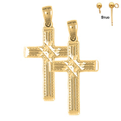 Sterling Silver 27mm Latin Cross Earrings (White or Yellow Gold Plated)