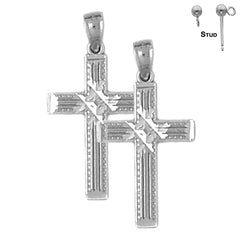 Pendientes de cruz latina de plata de ley de 27 mm (chapados en oro blanco o amarillo)