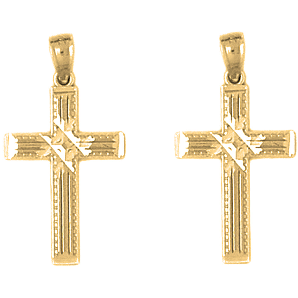 Yellow Gold-plated Silver 27mm Latin Cross Earrings