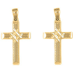 Yellow Gold-plated Silver 27mm Latin Cross Earrings