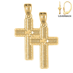 Sterling Silver 24mm Latin Cross Earrings (White or Yellow Gold Plated)