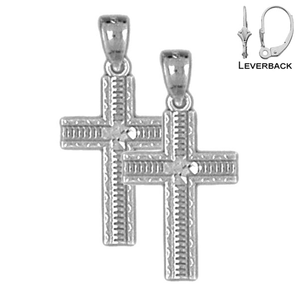 Sterling Silver 24mm Latin Cross Earrings (White or Yellow Gold Plated)