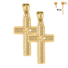 Sterling Silver 24mm Latin Cross Earrings (White or Yellow Gold Plated)