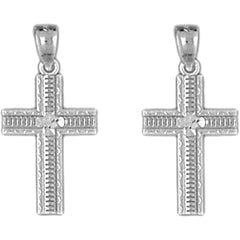 Sterling Silver 24mm Latin Cross Earrings