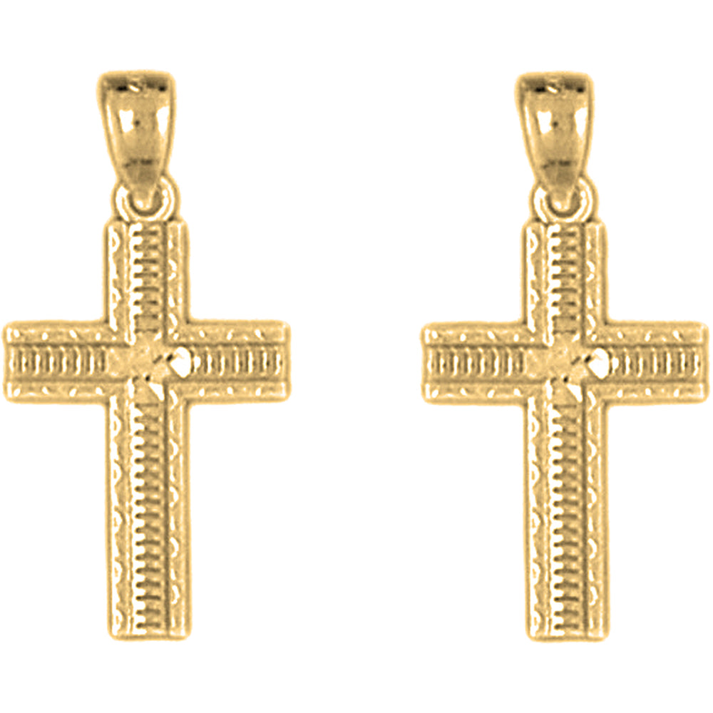 Yellow Gold-plated Silver 24mm Latin Cross Earrings