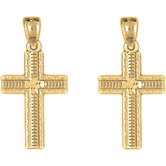 Yellow Gold-plated Silver 24mm Latin Cross Earrings