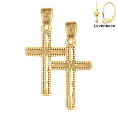 Sterling Silver 23mm Latin Cross Earrings (White or Yellow Gold Plated)