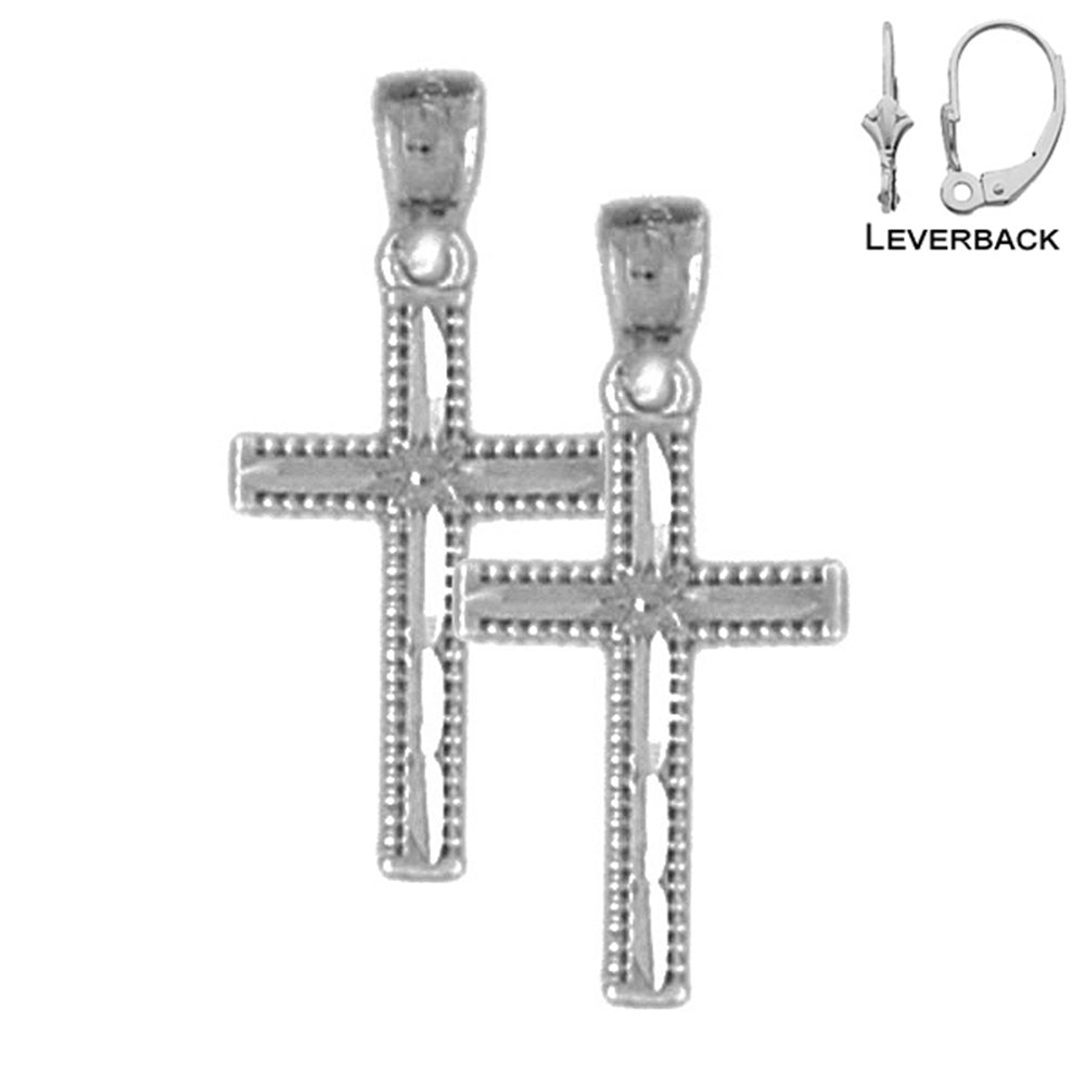 Pendientes de cruz latina de plata de ley de 23 mm (chapados en oro blanco o amarillo)