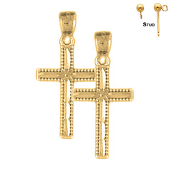 Sterling Silver 23mm Latin Cross Earrings (White or Yellow Gold Plated)