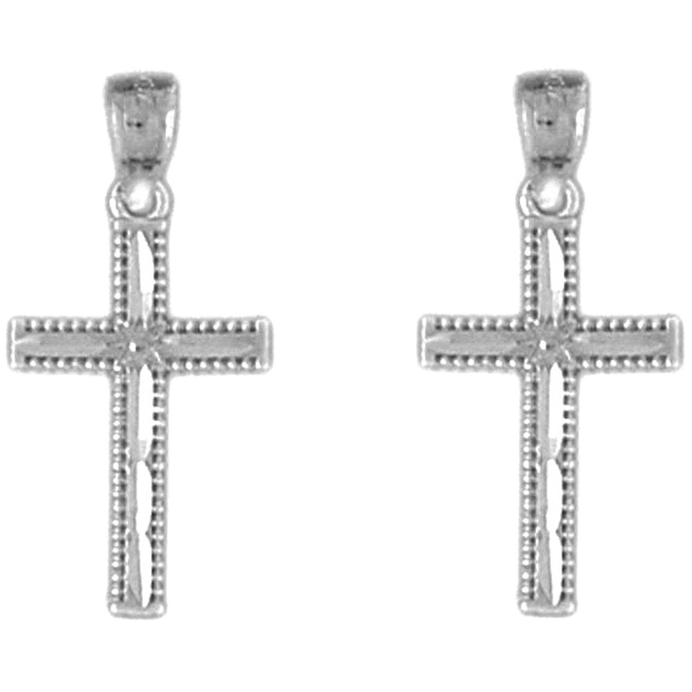 Sterling Silver 23mm Latin Cross Earrings