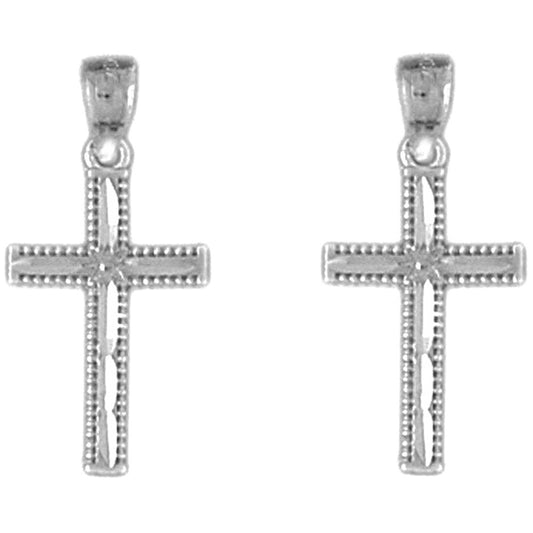 Sterling Silver 23mm Latin Cross Earrings