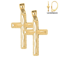 Pendientes de cruz latina de plata de ley de 27 mm (chapados en oro blanco o amarillo)