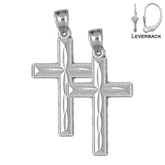Pendientes de cruz latina de plata de ley de 27 mm (chapados en oro blanco o amarillo)