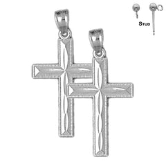 Pendientes de cruz latina de plata de ley de 27 mm (chapados en oro blanco o amarillo)