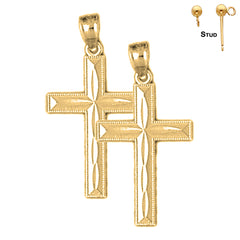 Pendientes de cruz latina de plata de ley de 27 mm (chapados en oro blanco o amarillo)