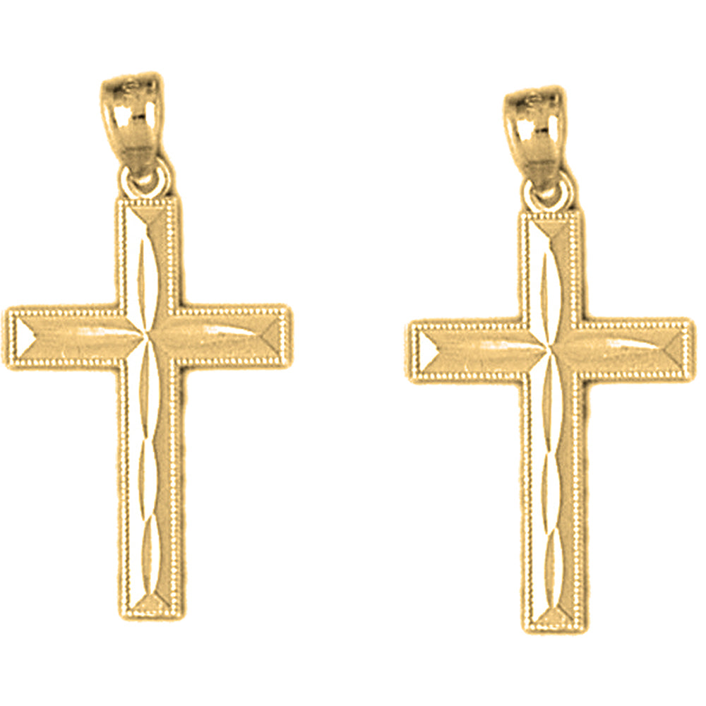 Yellow Gold-plated Silver 27mm Latin Cross Earrings