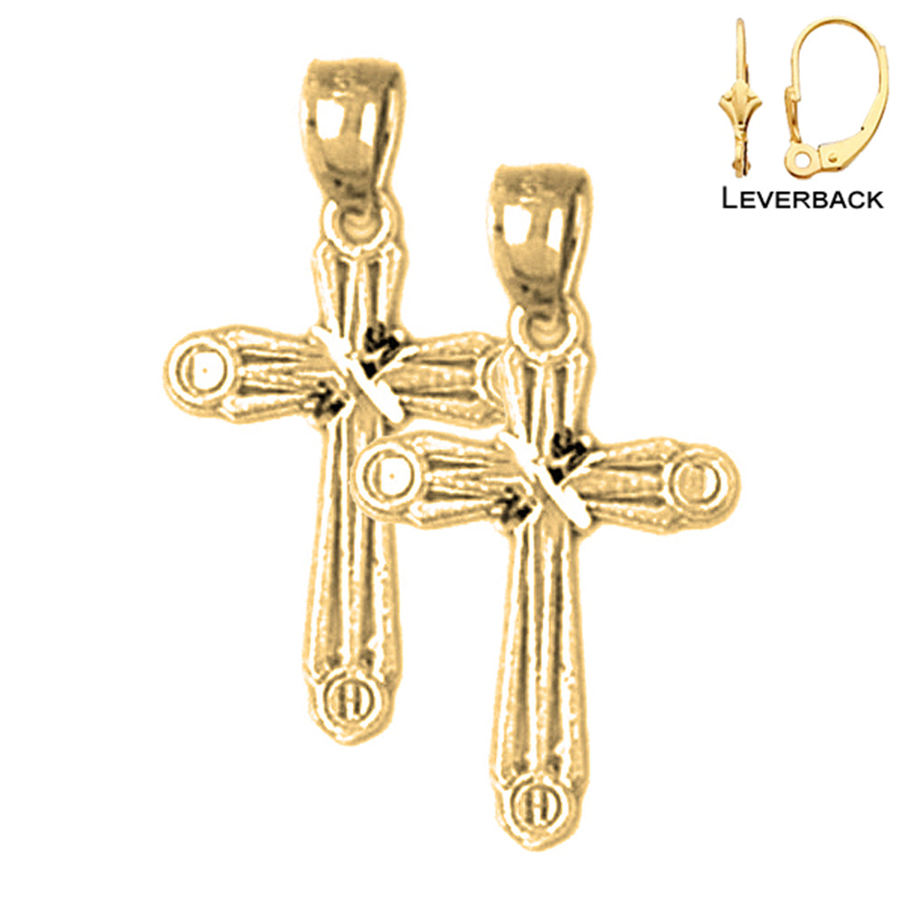 14K or 18K Gold Budded Cross Earrings