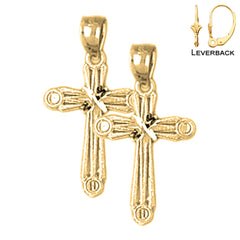 Sterling Silver 23mm Budded Cross Earrings (White or Yellow Gold Plated)