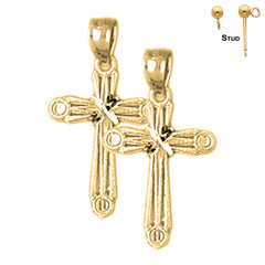 Sterling Silver 23mm Budded Cross Earrings (White or Yellow Gold Plated)