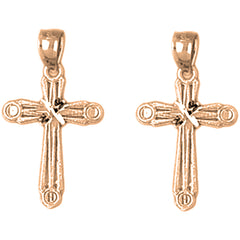 14K or 18K Gold 23mm Budded Cross Earrings